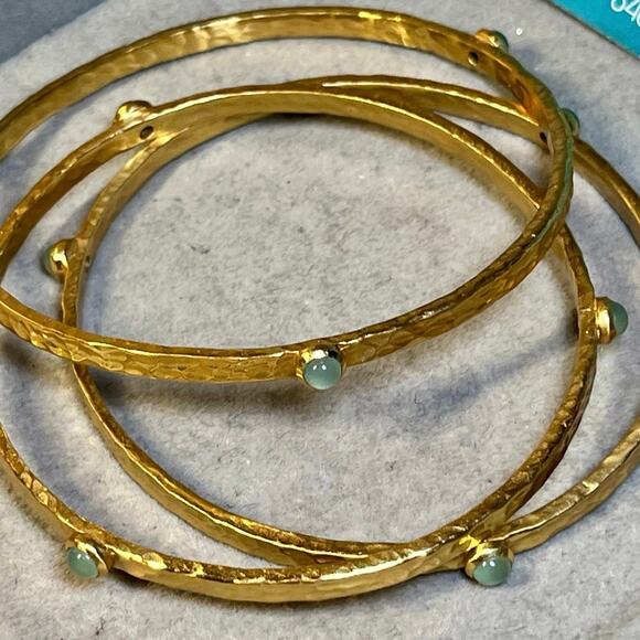 Julie Vos Gold Bangles Set of 3 Blue Stackable Bracelets Boho Layered dainty - Picture 5 of 11